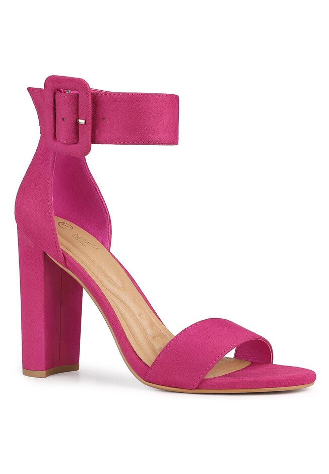 Block High Heels Ankle Straps Zipper Sandals, Hot Pink / Deep Fuchsia, hi-res image number null
