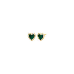 Colored Stone Pave Heart Stud Earring Malachite One Size Pair