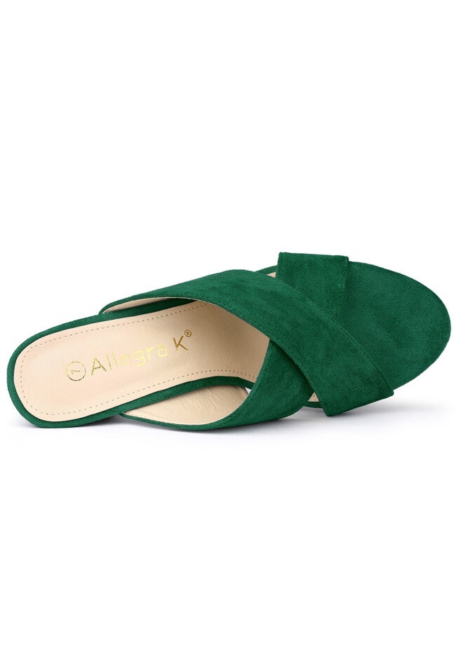 Crisscross Strap Block Heel Slide Sandals, Green / Forest Green, alternate image number 3