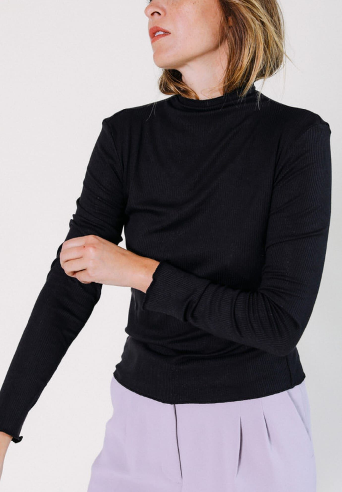 Norma Modal Ribbed Turtleneck, Black / Black, alternate image number 2