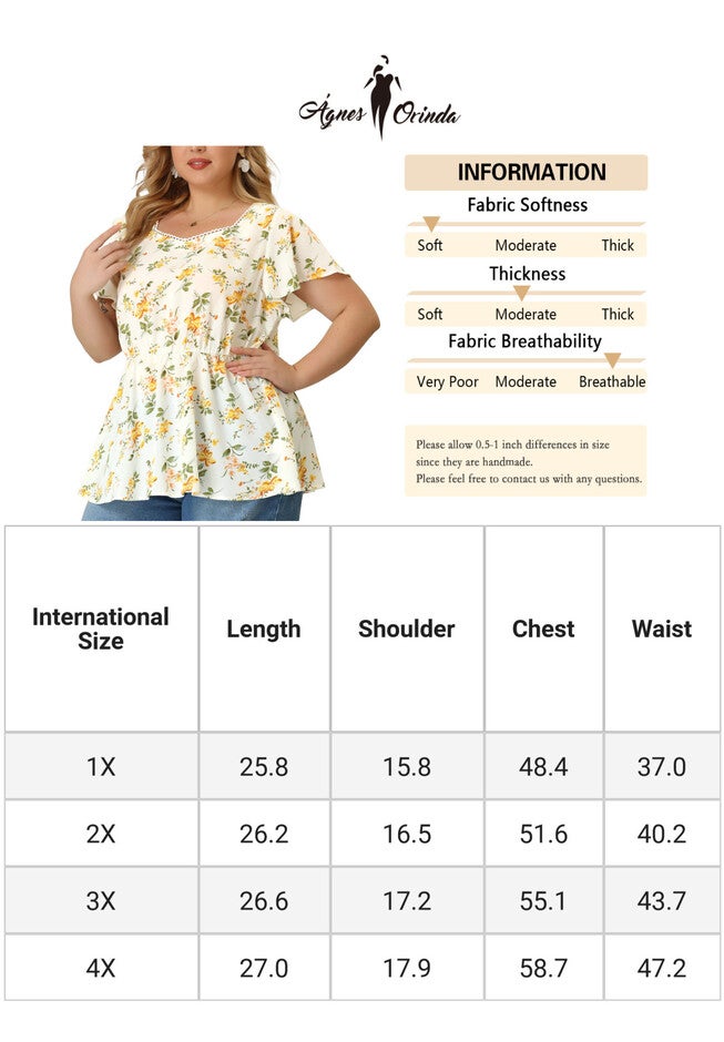 Peplum Top Flare Short Sleeve Sweetheart Neck Summer Floral Blouse, White / White, alternate image number null