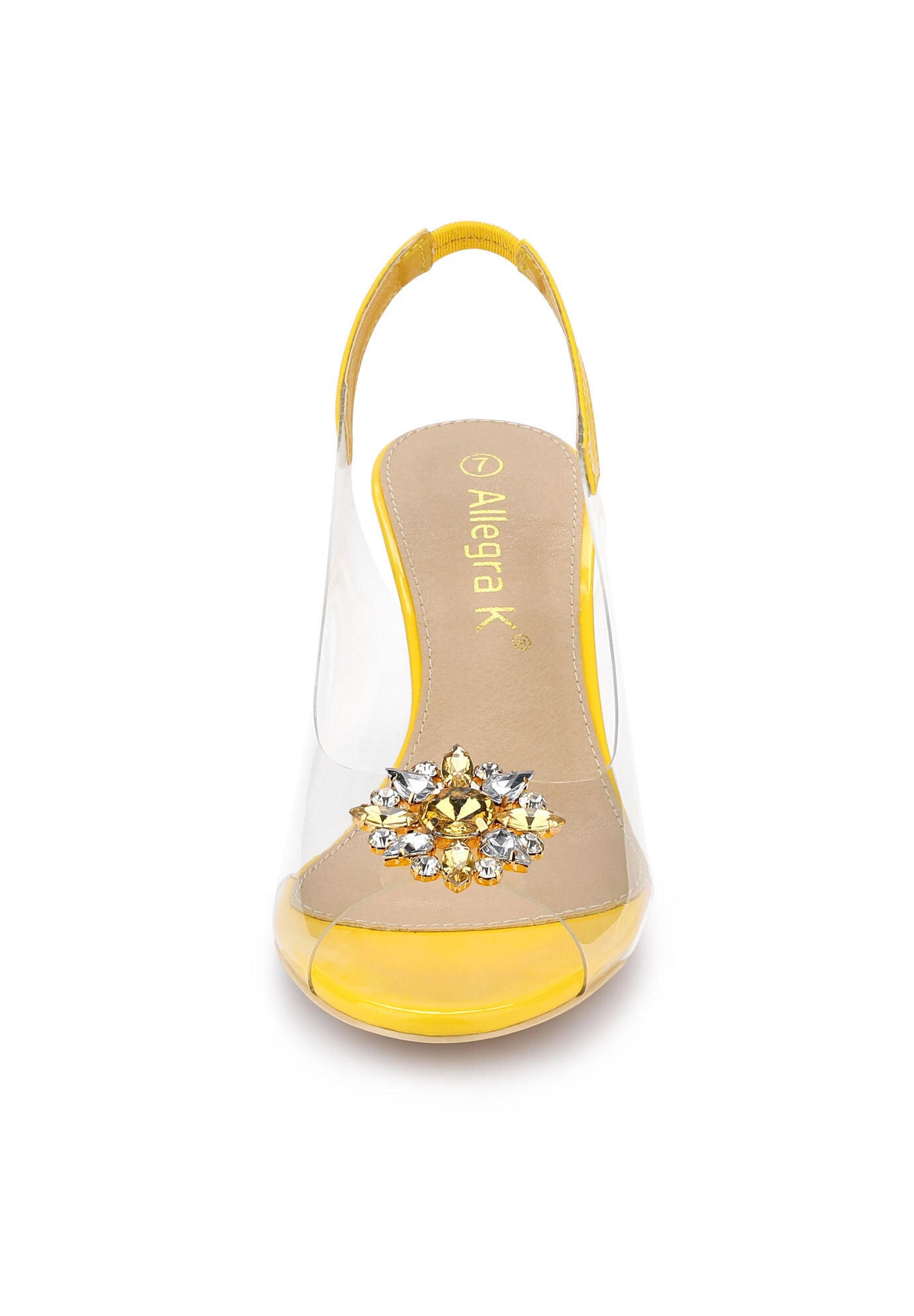 Clear Slingback Wedges Rhinestone Transparent Peep Toe Heels, Yellow / Yellow, alternate image number 1