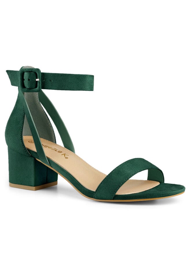 Ankle Strap Block Low Heel Sandal, Green / Forest Green, hi-res image number 0