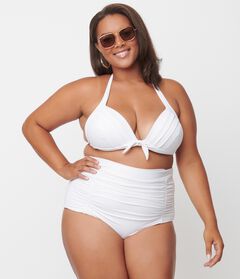 Unique Vintage Solid White Monroe High Waist Swim Bottom