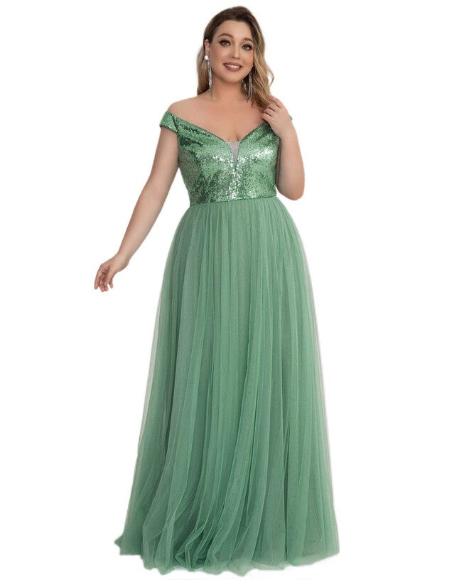 Sequin Off the Shoulder Maxi Tulle Evening Dress, , alternate image number 9