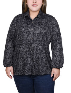 Long Dolman Sleeve Drawstring-Waist Tunic Top