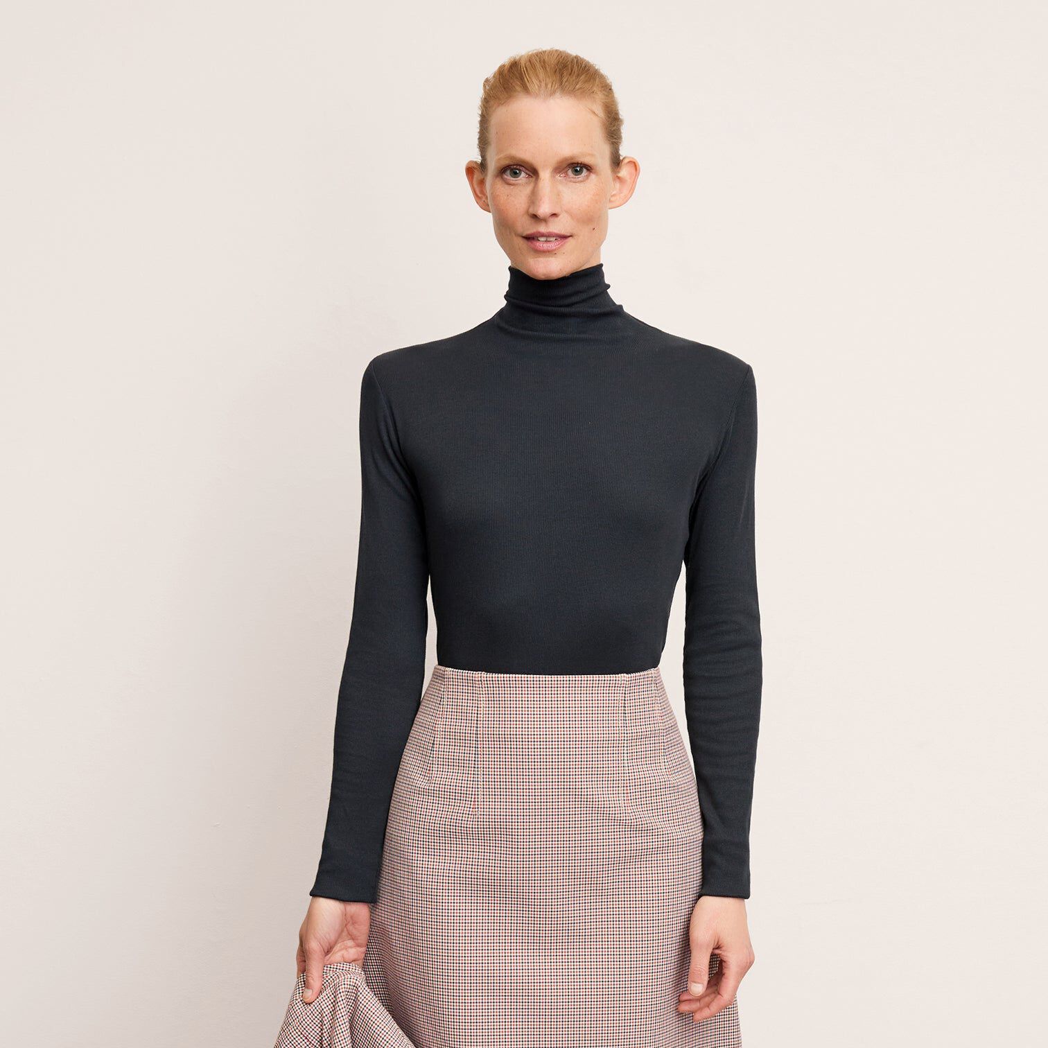 Axam Layering Turtleneck - Organic Ribbed Pima Cotton, Dark Navy / Navy, alternate image number 4