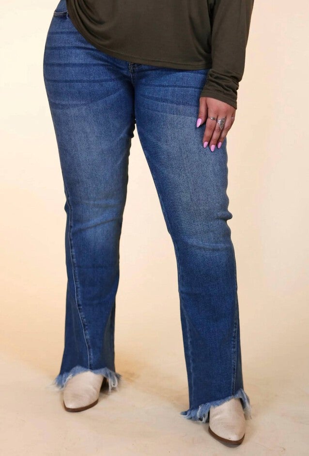 THE HANNAH HIGH RISE SHARK BITE FLARE DENIM IN MEDIUM WASH, Medium Wash / Medium Wash, hi-res image number null