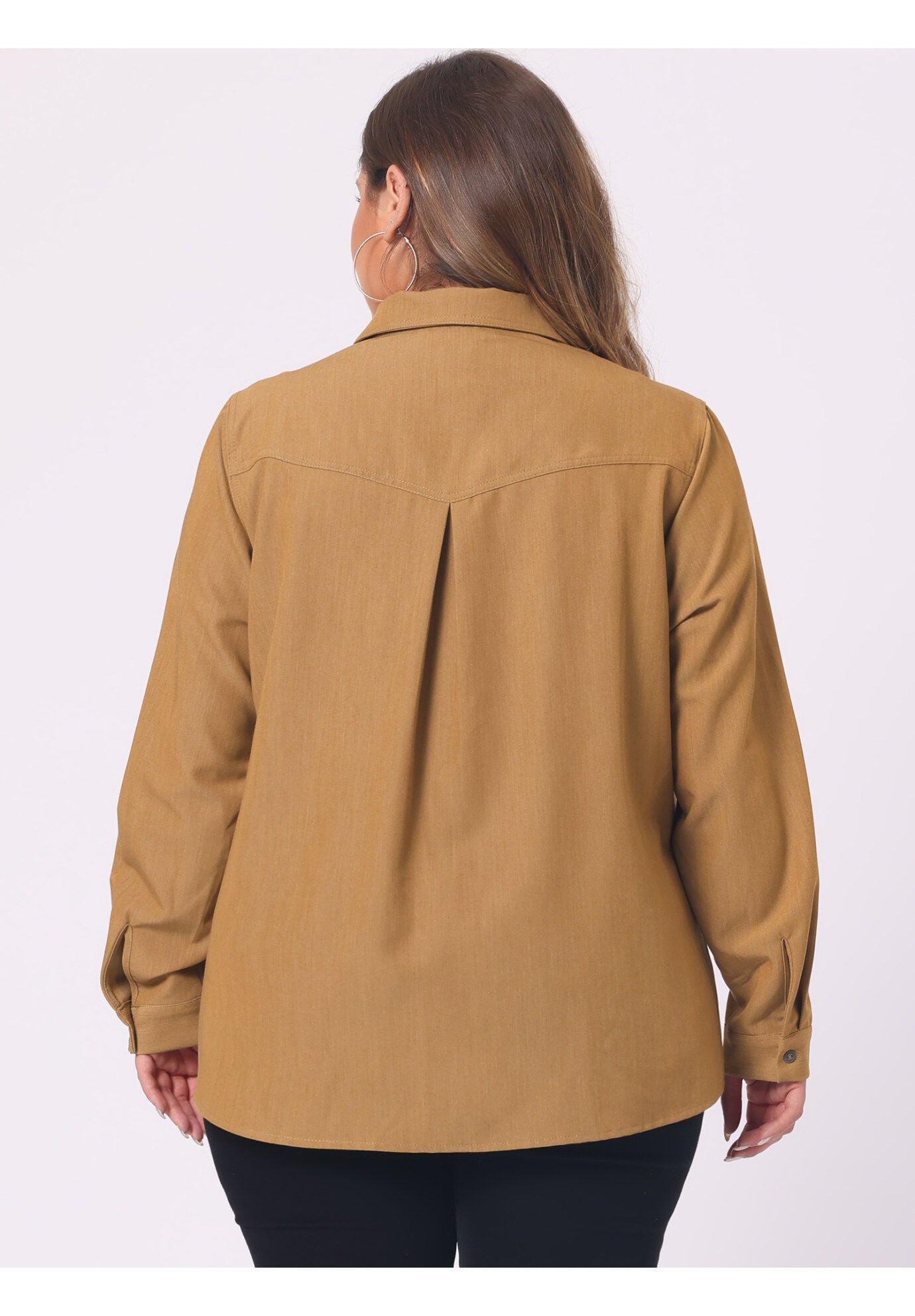 LONG SLEEVE CHEST POCKET DENIM CHAMBRAY SHIRT, Light Brown / Bronze, alternate image number 3