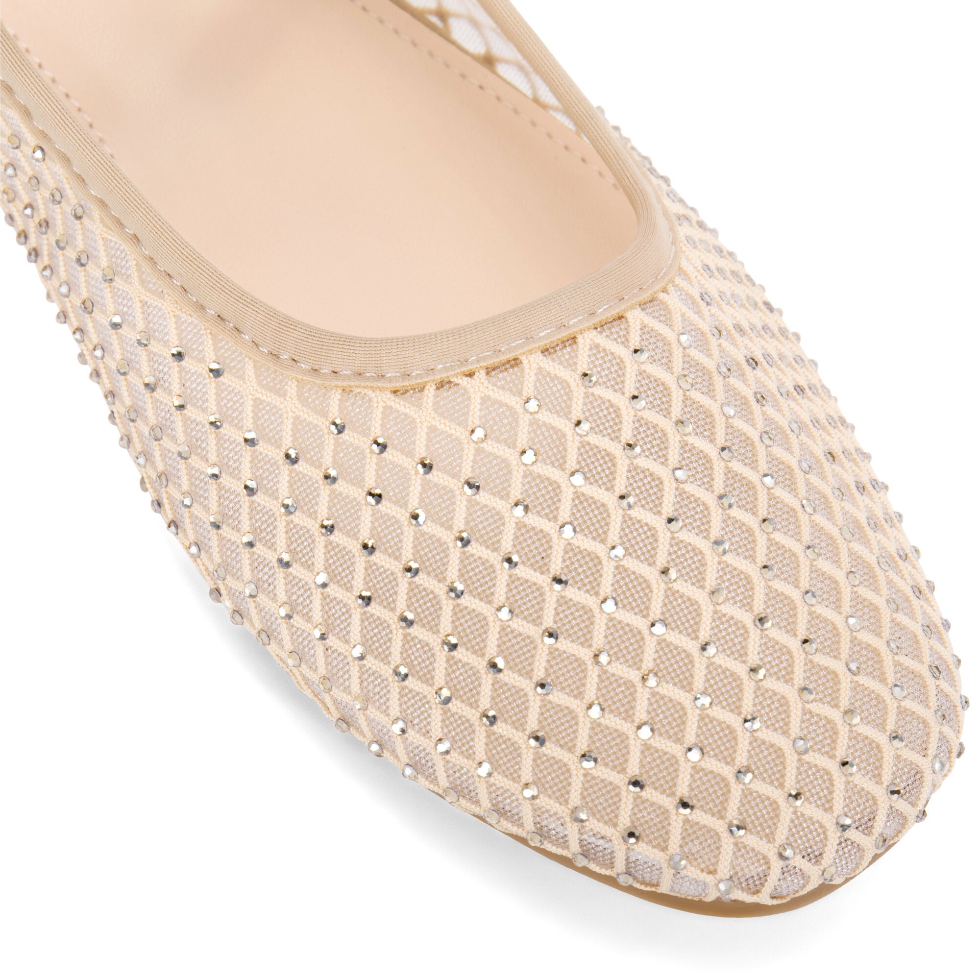 Rhinestone Mesh Flats Buckle Strap slip on Ballet Flat, Champagne / Beige, alternate image number 1
