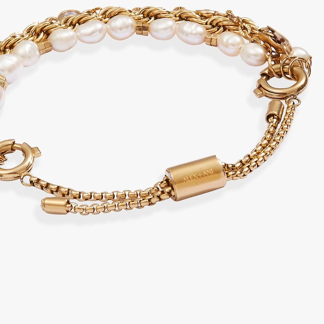 Crystal + Pearl Stranded Bracelet Set, Gold / Gold, alternate image number 2