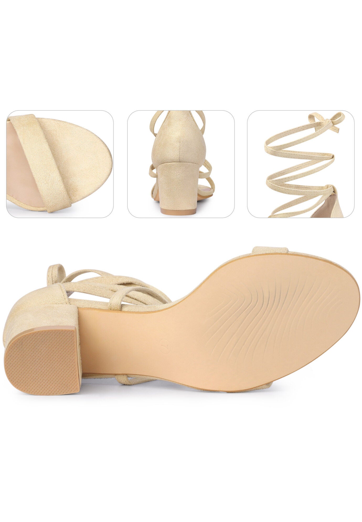 Lace Up Heels Chunky Heel Sandal, Beige / Beige, alternate image number 2