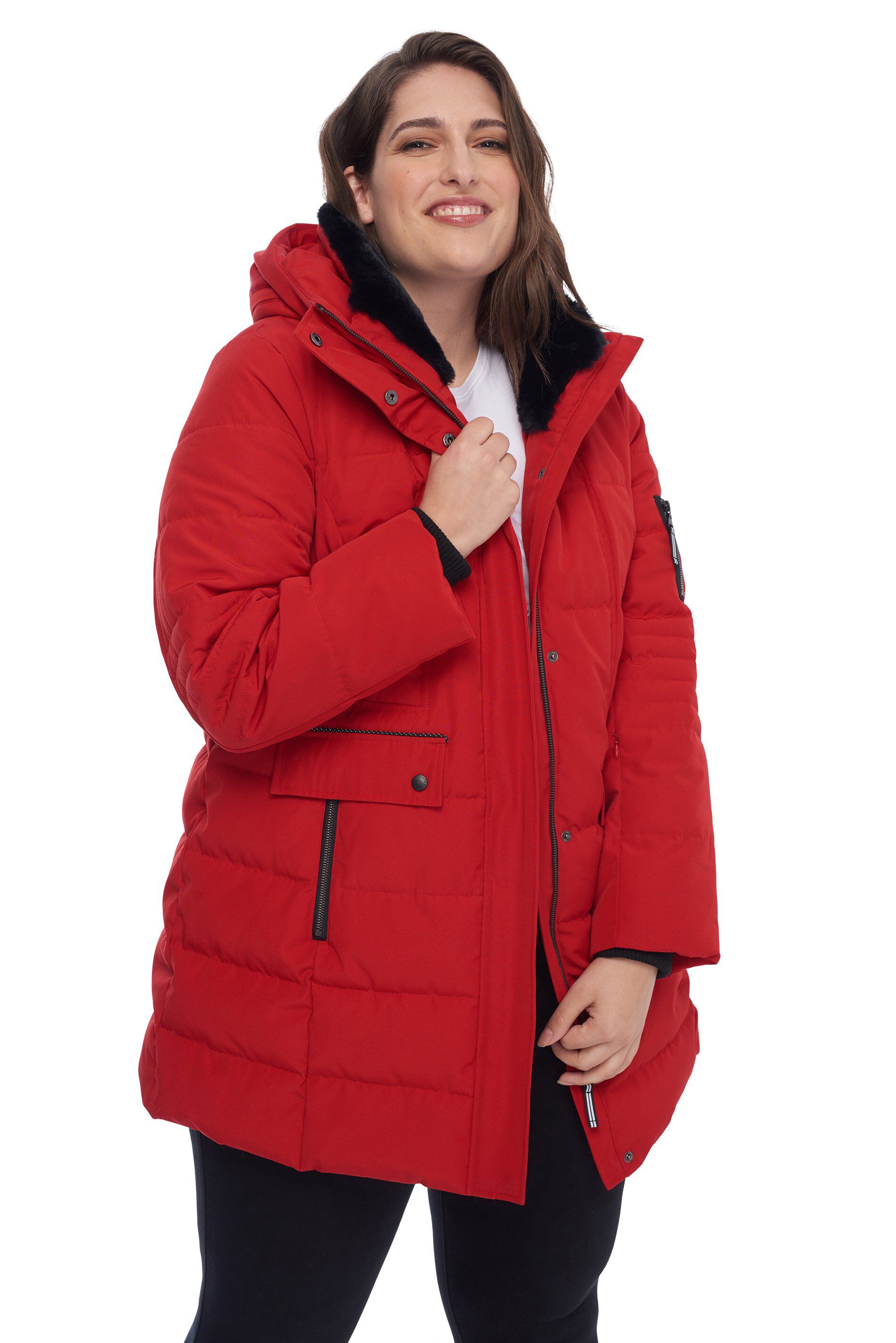 Women&#39;s Plus Size - KOOTNEY | Vegan Down Recycled Mid-Length Parka Coat, Crimson / Red, alternate image number 1
