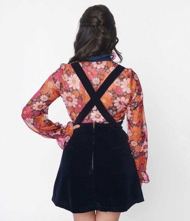 Smak Parlour Mod Daisy & Navy Ruffle Neck Blouse, Navy Red Floral / Navy, alternate image number null