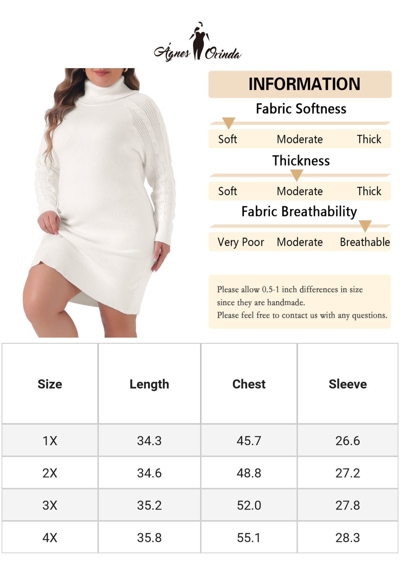 Turtleneck Pullover Long Sweater Dress, White / White, alternate image number 4