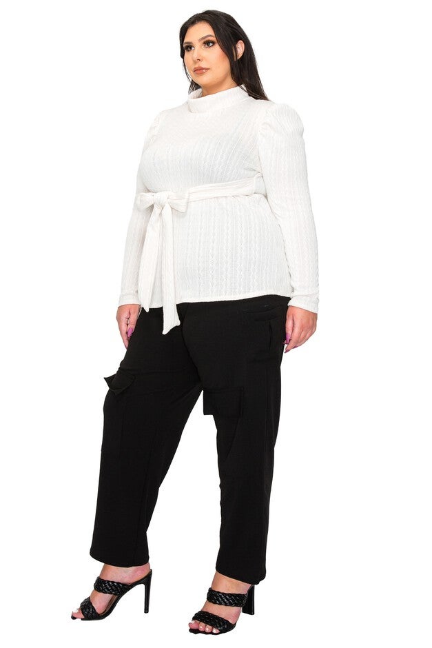 CATRIONA WAIST TIE SWEATER, White / White, alternate image number 1