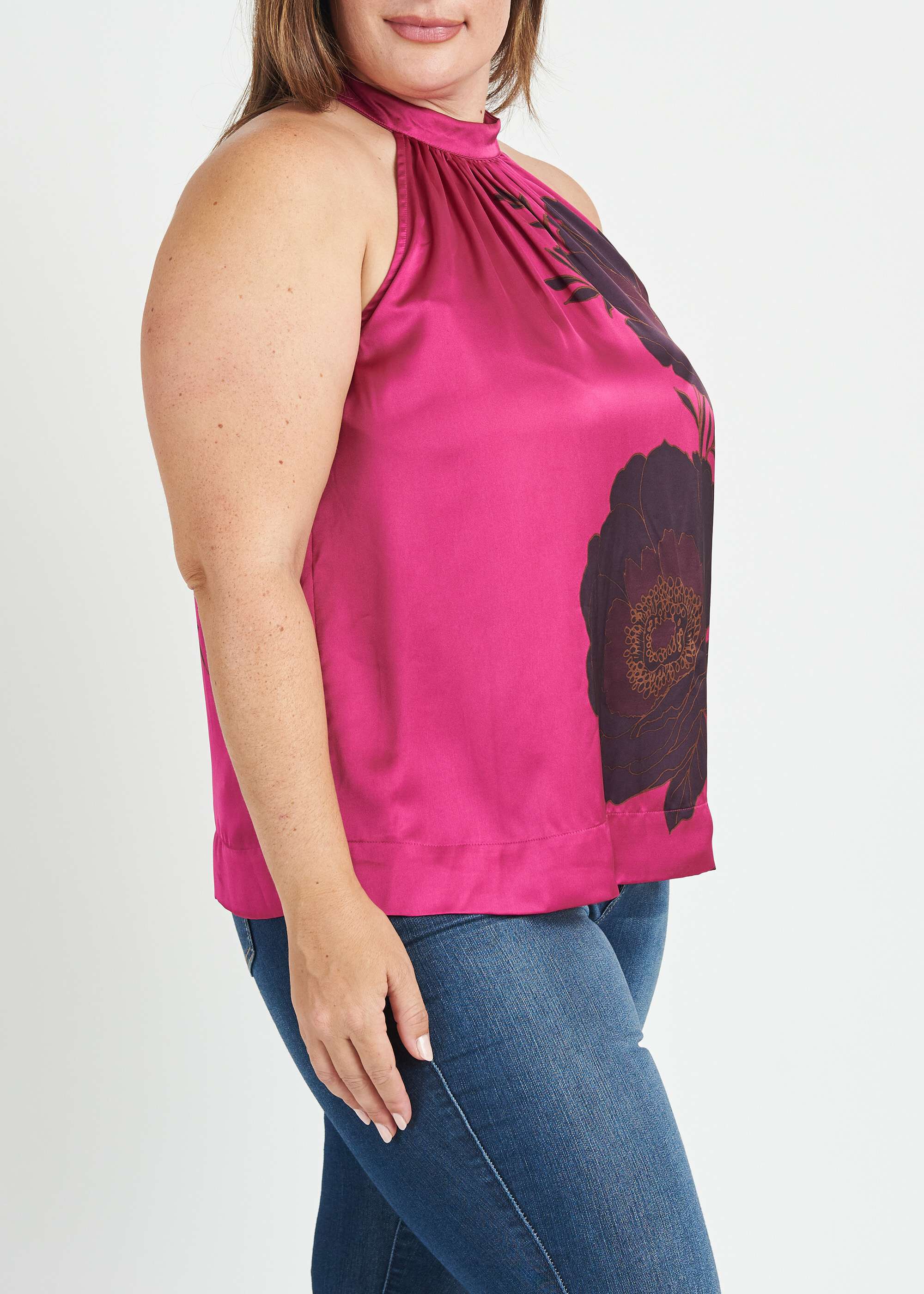 Kaiya Floral Halter Top with Bow, N359 MAGENTA / Magenta, alternate image number 3