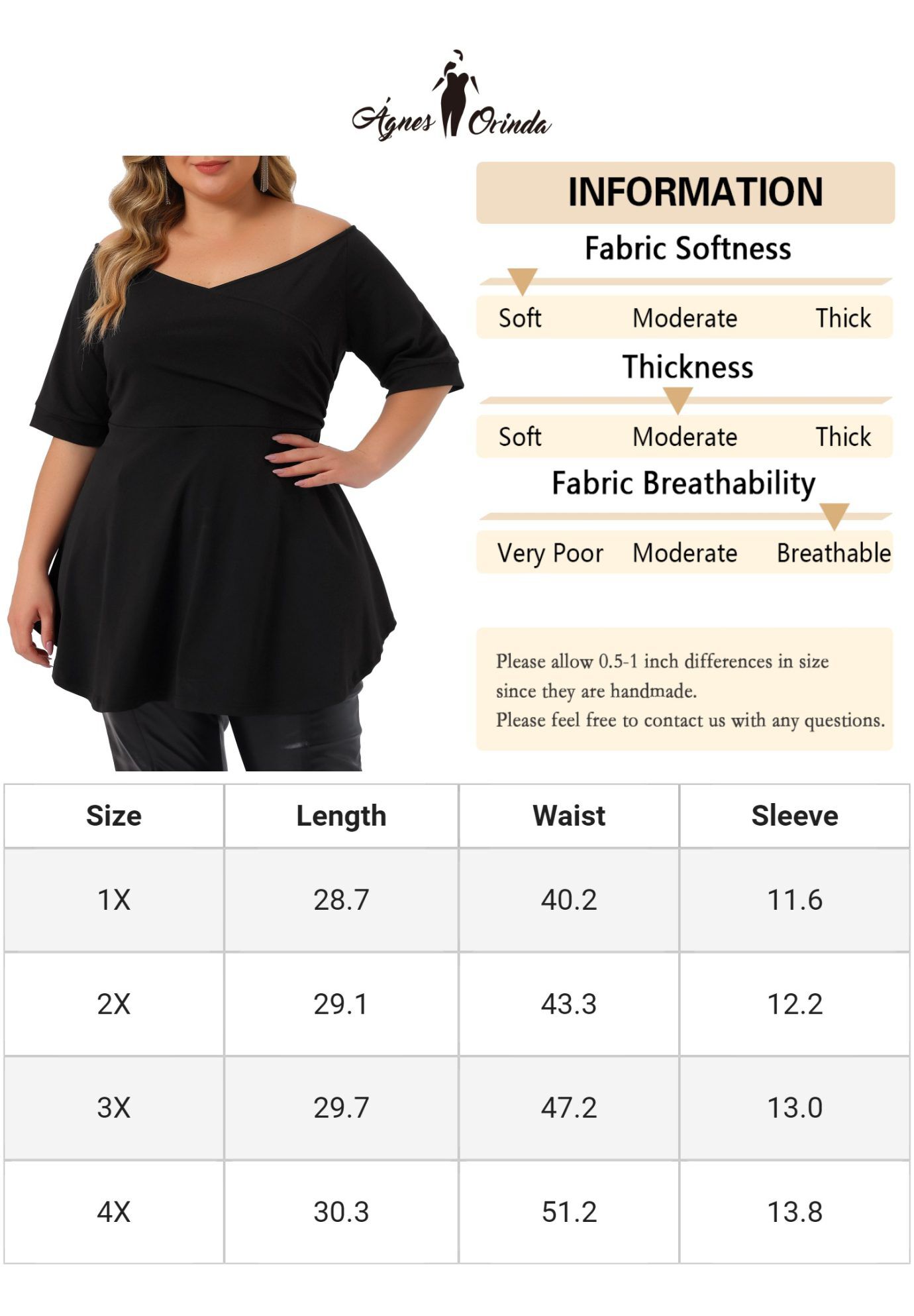 V NECK SHORT SLEEVE RUCHED PEPLUM BLOUSE TOP, Black / Black, alternate image number 4