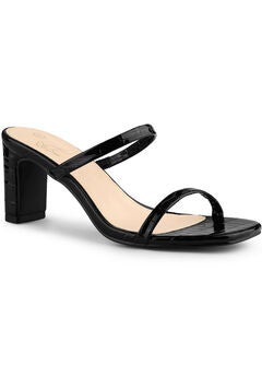 Square Toe Dual Strap Chunky Heel Slide Sandals
