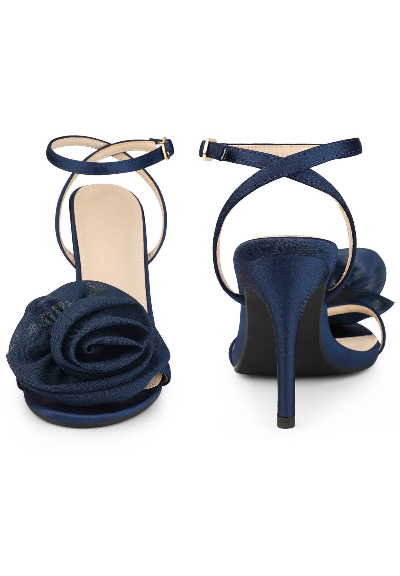 Flower Stiletto High Heels Sandals, Navy Blue / Navy, alternate image number 1