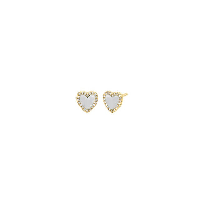 Colored Stone Pave Heart Stud Earring Mother of Pearl One Size Pair, Mother of Pearl / White, hi-res image number null