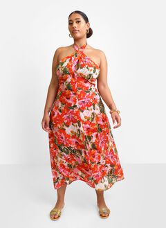 GIADA FLORAL HALTER MIDI SLIP DRESS