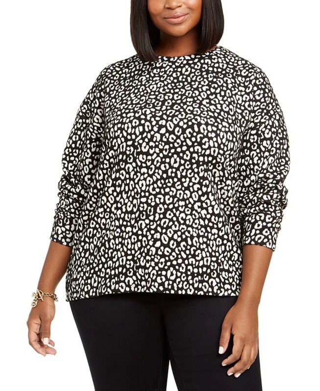 Michael Kors Women's Plus Animal Print Jacquard Top Black Size 0X, Black / Black, hi-res image number null