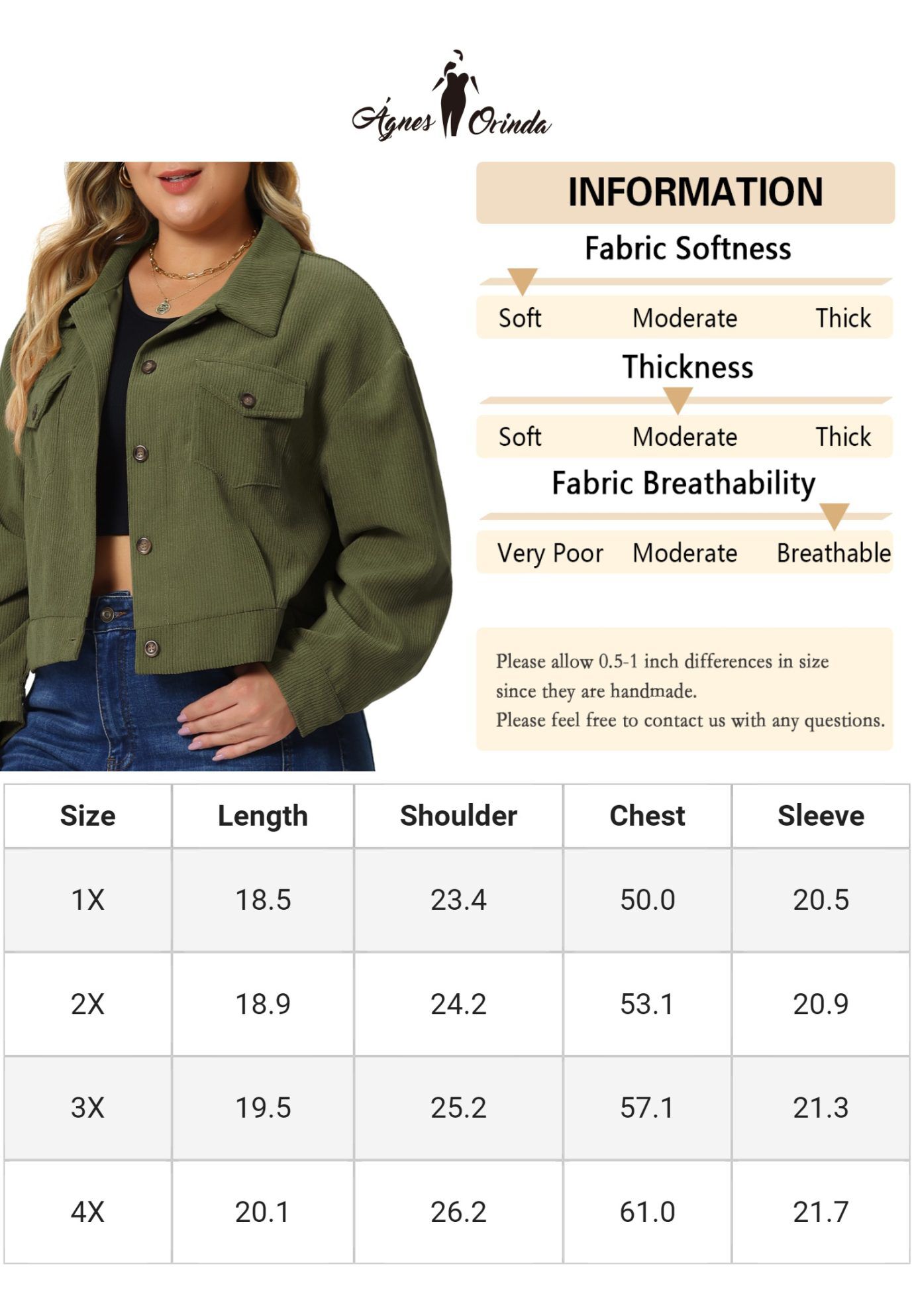 CORDUROY CROPPED BUTTON DOWN LONG SLEEVE SHIRT SHACKET JACKET, Army Green / Olive Green, alternate image number 4