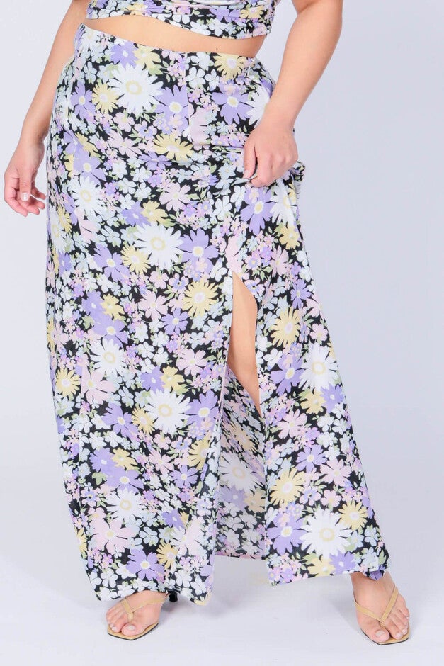 Cher Maxi Skirt, Daisy Print / Lilac, hi-res image number 0