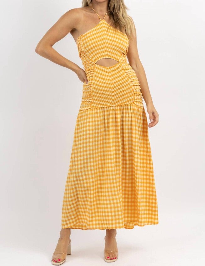 LOLITA GINGHAM SMOCK MAXI DRESS IN ORANGE, Orange / Orange, alternate image number null