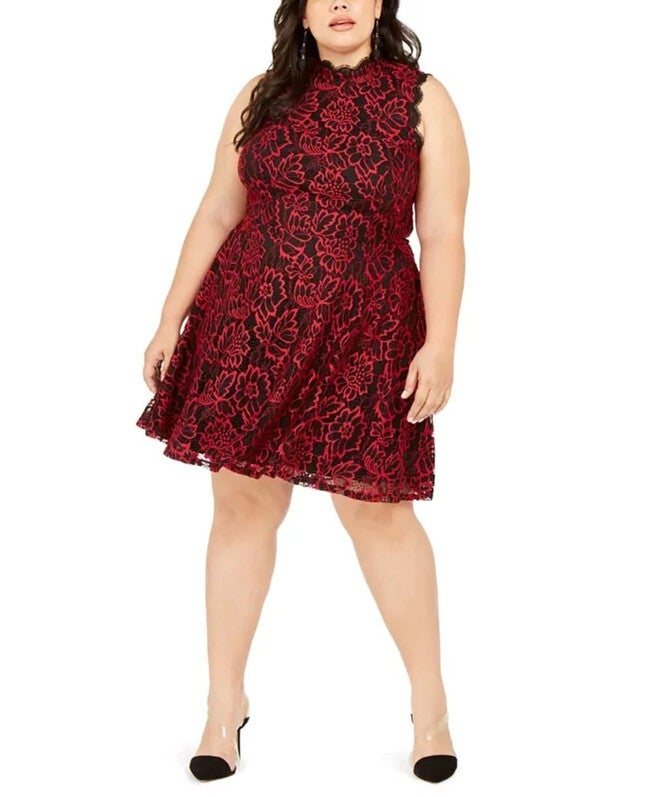 City Studios Women's Plus Lace Fit & Flare Dress Red Size 18W | Dia & Co City Studios Women's Plus Lace Fit & Flare Dress Red Size 18W | Dia & Co