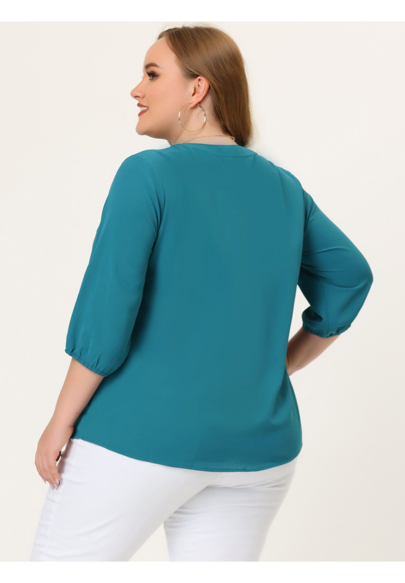 Work Round Neck Ruffle Chiffon Blouse Top, Blue Green / Quetzal Green, alternate image number 3