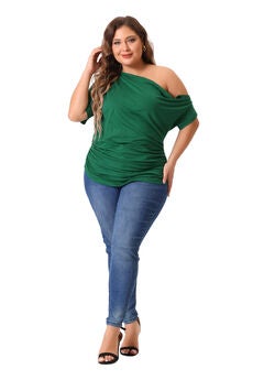 ONE SHOULDER SHORT SLEEVE RUCHED TOP