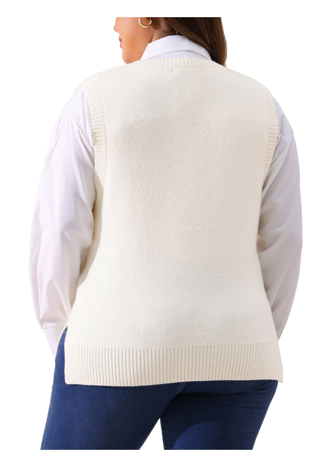V Neck Knit Vest Sleeveless Pullover Sweater Top, White / White, alternate image number 3