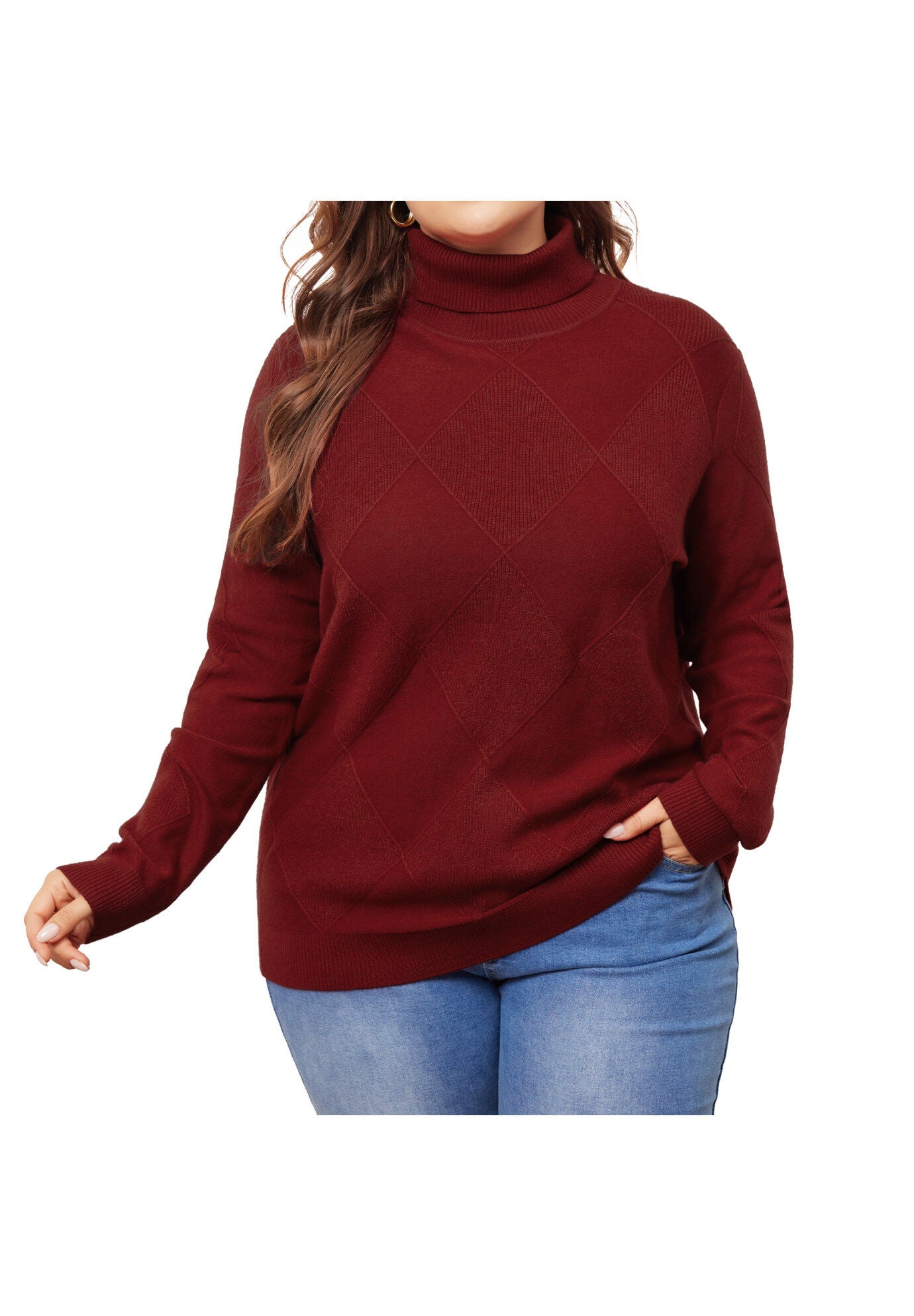 Lightweight Long Sleeve Turtleneck Pullover Sweater, Burgundy / Red, alternate image number 2