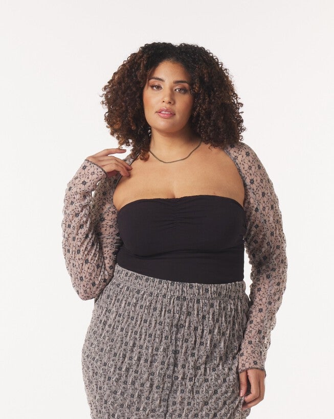 India Shrug in Lace Mesh, Lace Mesh / Black, alternate image number 1