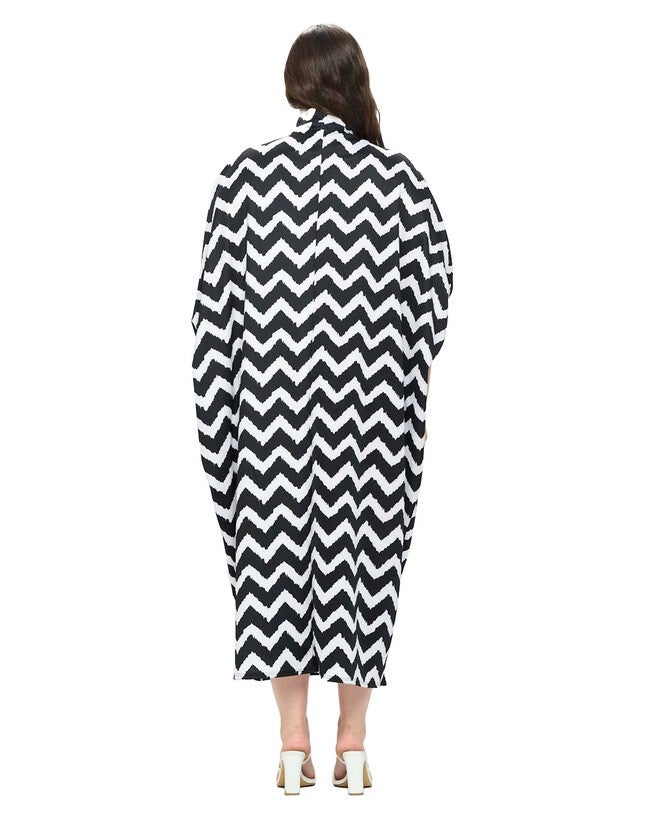 MADELINE KAFTAN MIDI DRESS, BlackWhite / Black, alternate image number 1