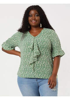 Ruffle Blouse V Neck Smocked Sleeves Top