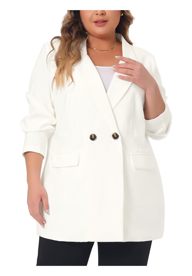 LAPEL BUTTON OFFICE WORK BLAZER, White / White, alternate image number 2