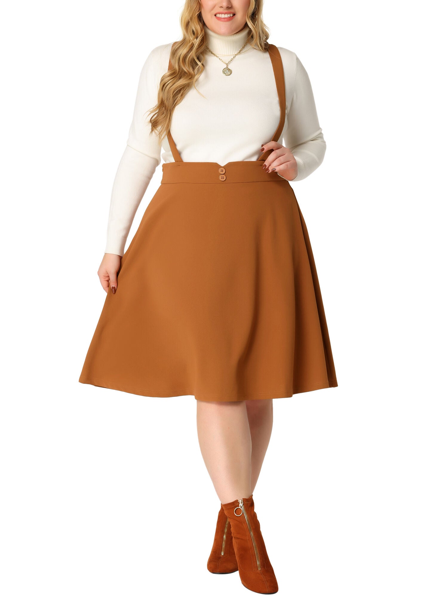 Overall Suspender Braces Dress Detachable Strap Short Skirt, Brown / Brown, hi-res image number 0