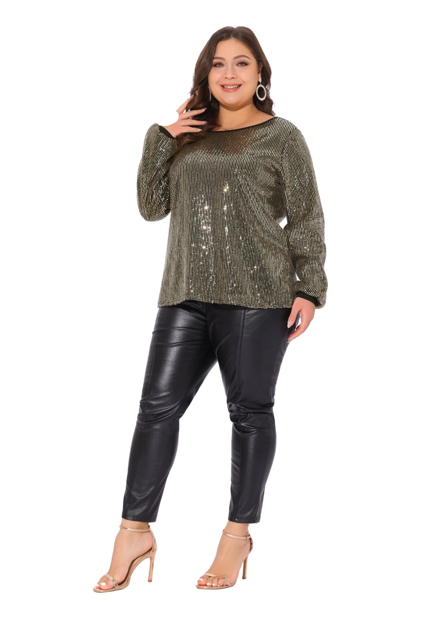 Long Sleeve Glitter Party Sparkly Sequin Top, Gold / Gold, hi-res image number 0