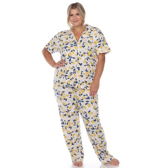 Tropical Print Pajama Set, BeigeLemon / Pink, hi-res image number 0