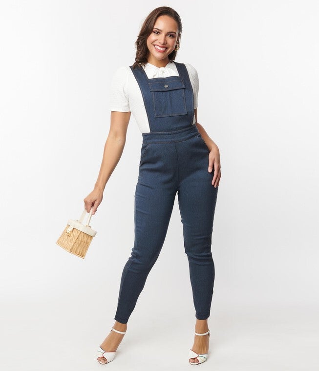 Unique Vintage Dark Denim Overalls, , alternate image number null