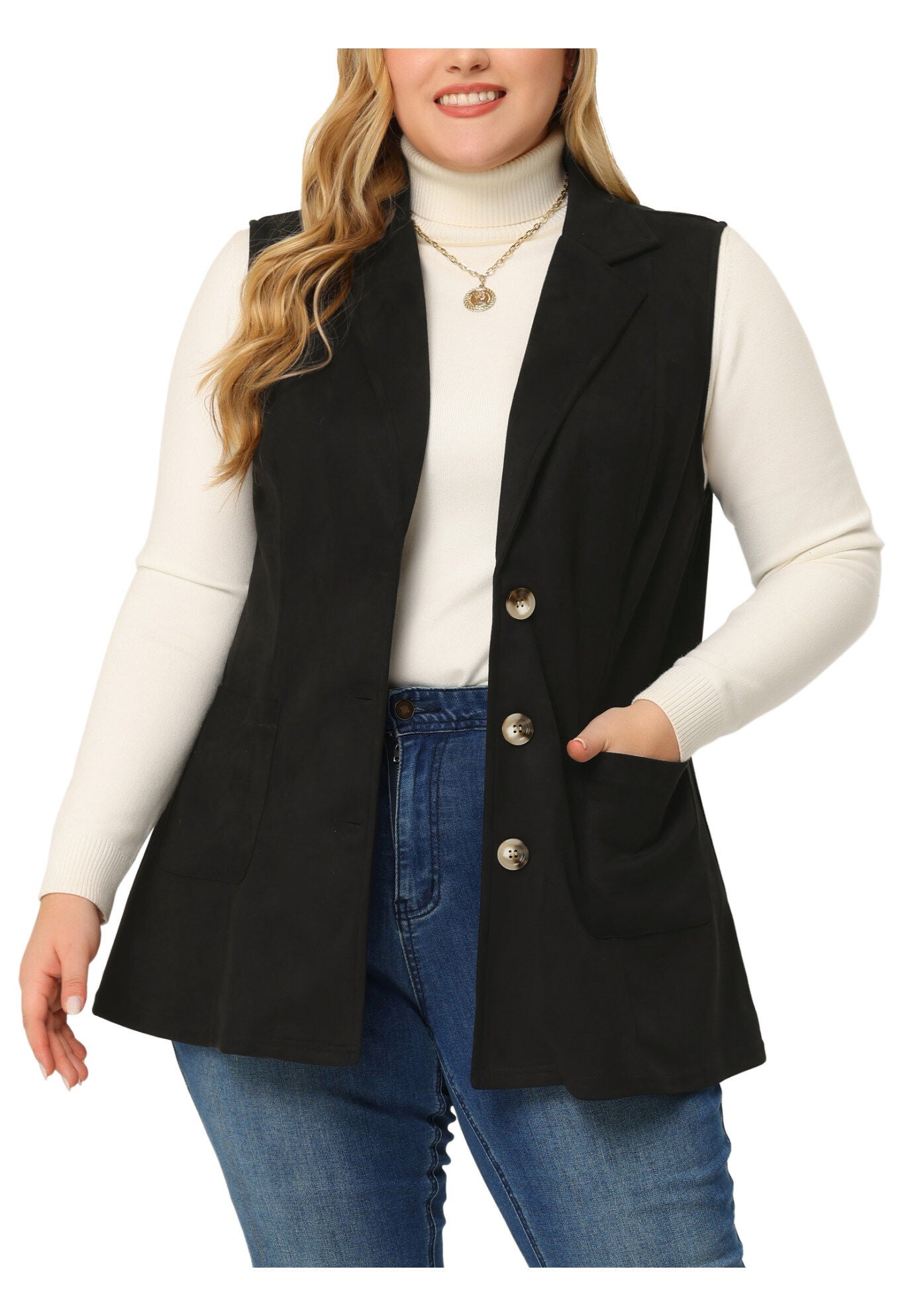 Lapel Suede Utility Vest, Black / Black, alternate image number 2