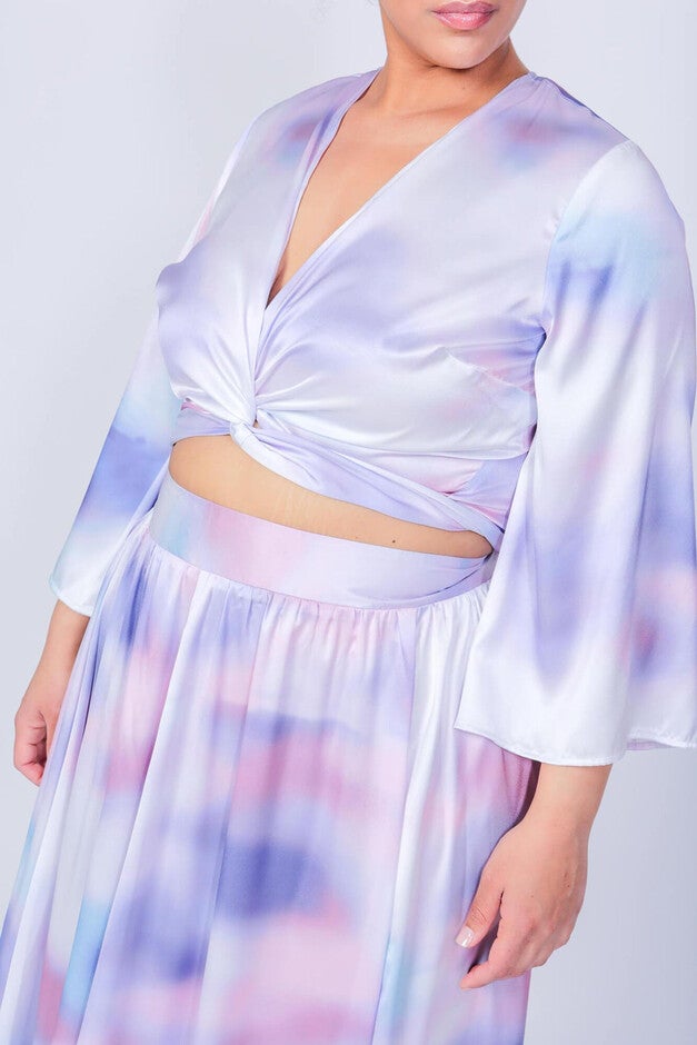 Ashford Simpson Crop Top and Maxi Swing Skirt Two Piece Set, Blue Watercolor / Light Blue, alternate image number 2