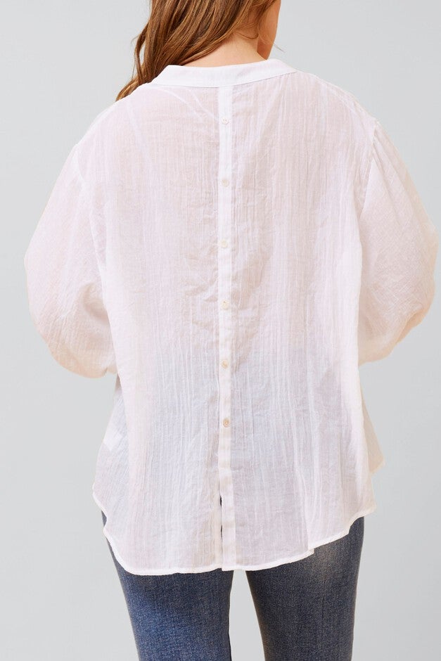 Roxanne Oversized Semi-Sheer Shirt Blouse Solid, White / White, alternate image number null