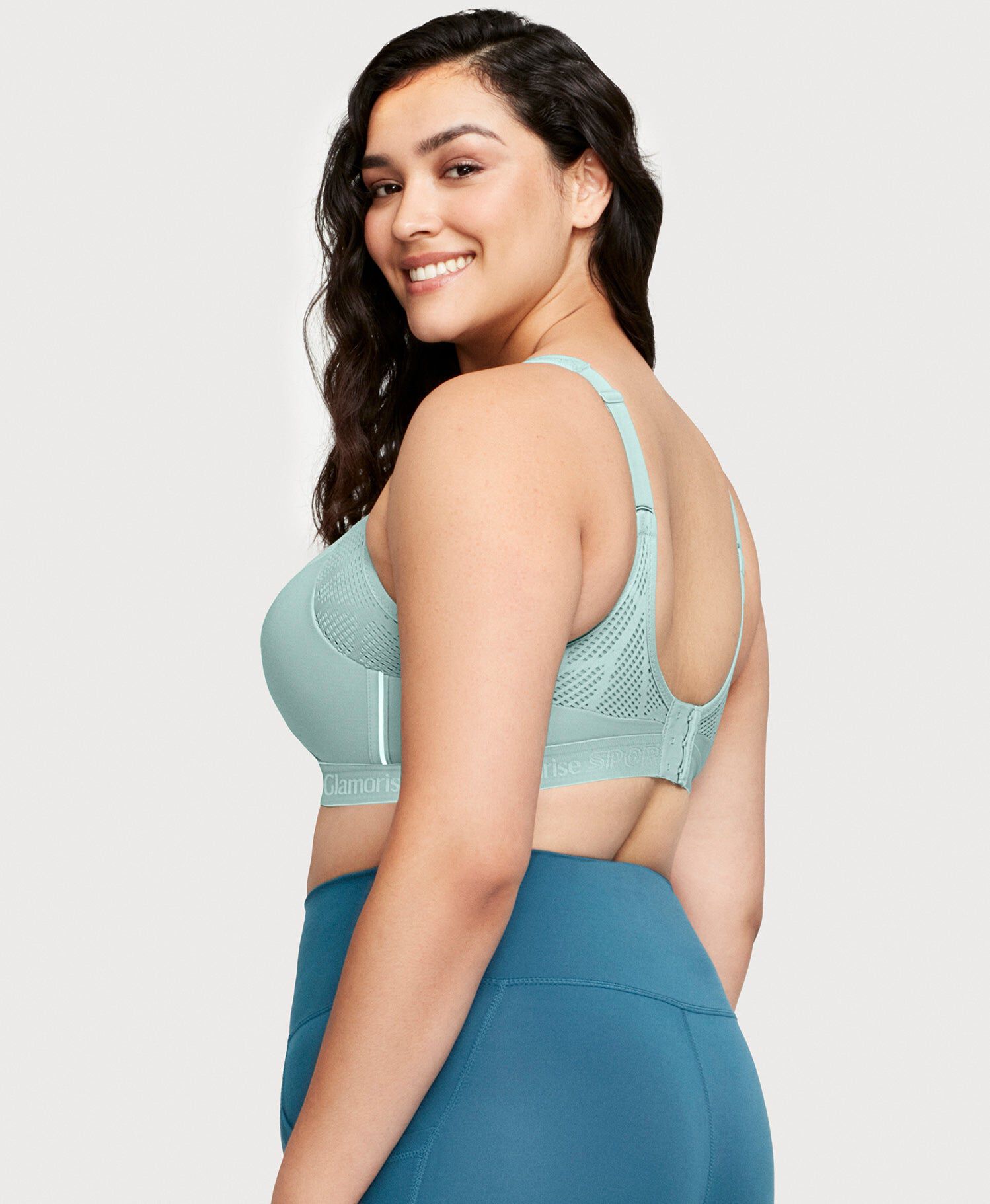 No-Sweat Mesh Sports Bra, Jade / Light Green, alternate image number 2