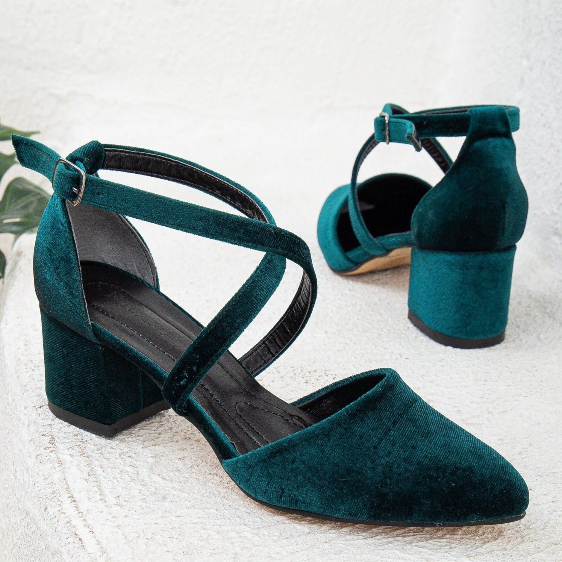 Dolly Low Block Heel Pumps, Emerald Green Velvet / Kelly Green, alternate image number 3
