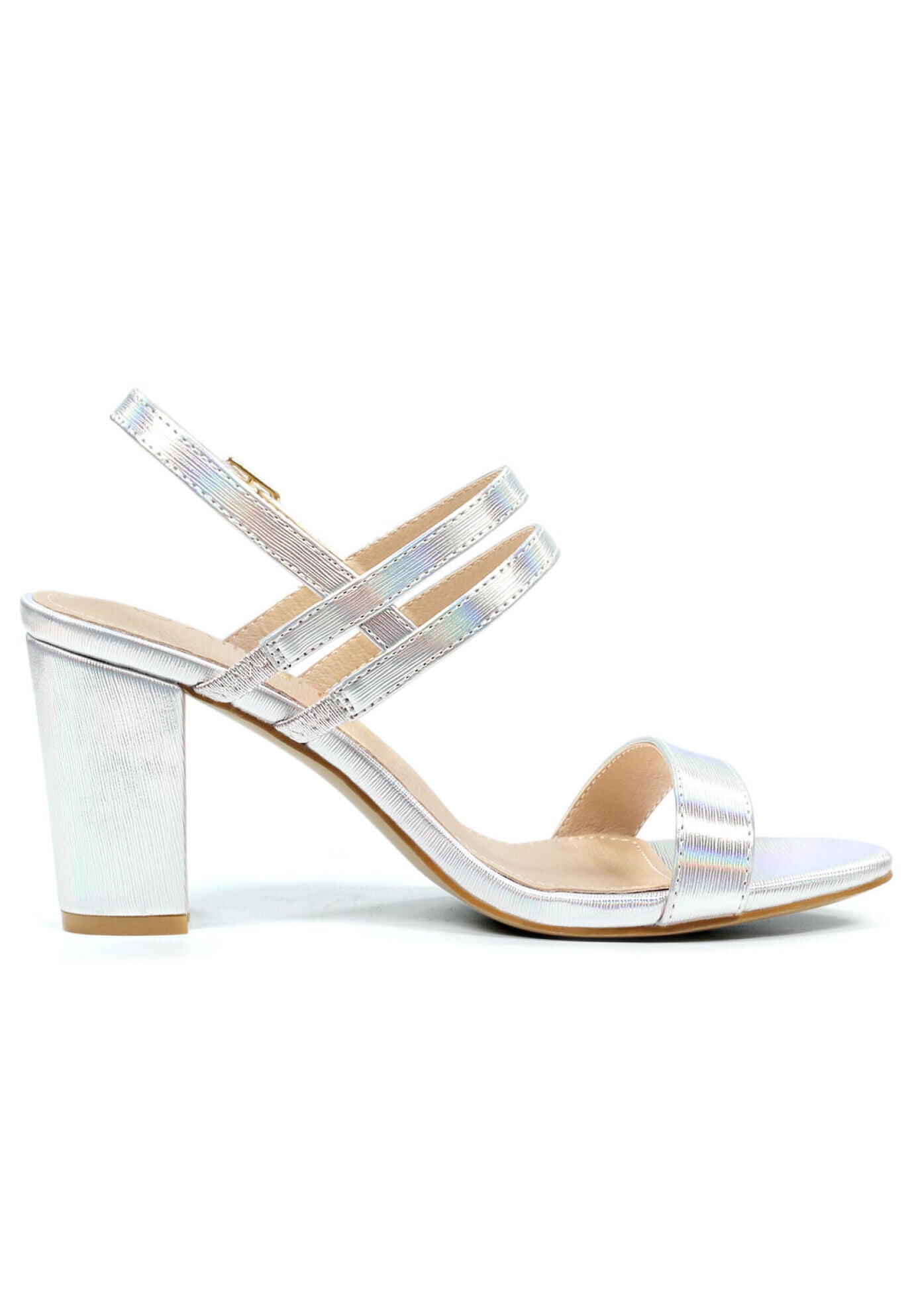 Slingback Block Heel Ankle Strap Sandal, Silver / Silver, hi-res image number 0