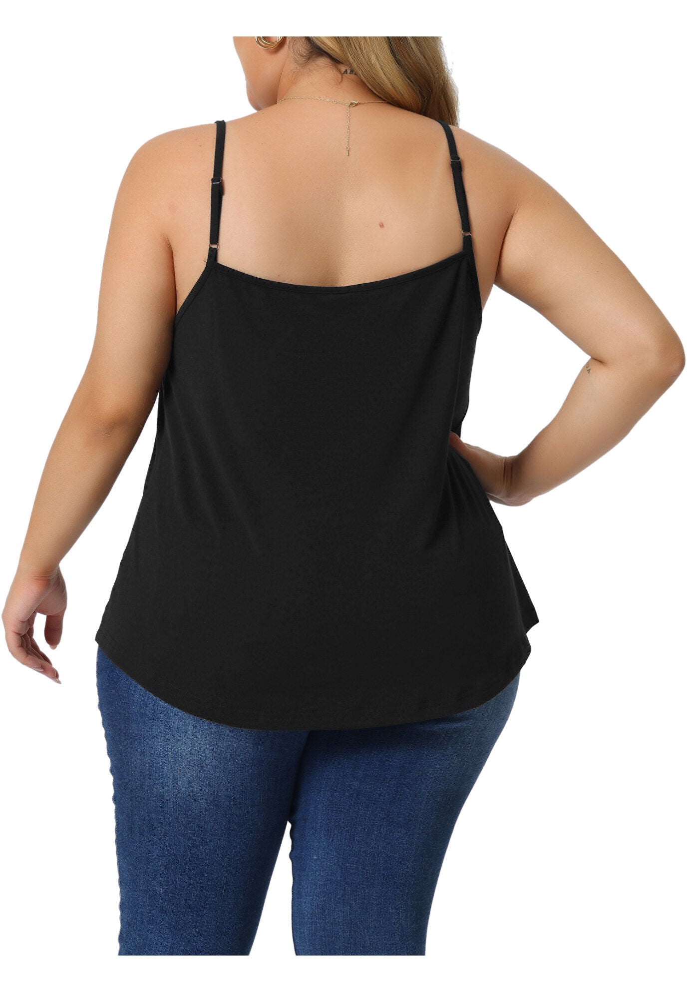 V-NECK LACE FRONT SPAGHETTI STRAP SLEEVELESS CAMI TANK TOP, Black / Black, alternate image number 3